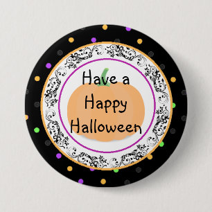 Badge Rond 7,6 Cm Bouton noir d'Halloween Polka Dot