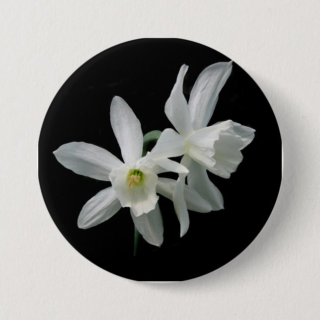 Badge Rond 7,6 Cm Bouton noir et blanc de jonquille de narcisse de (Devant)