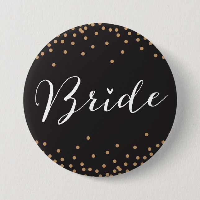 Badge Rond 7,6 Cm Bouton Noir & Or Confetti Dot Bride (Devant)