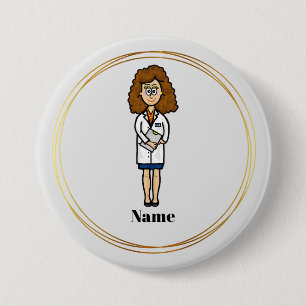 Badge Rond 7,6 Cm Bouton Nom du médecin féminin