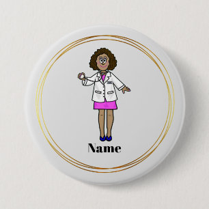 Badge Rond 7,6 Cm Bouton Nom du médecin féminin noir