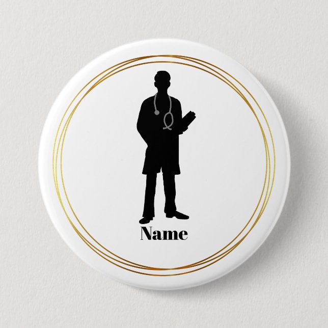 Badge Rond 7,6 Cm Bouton Nom Silhouette Homme Docteur (Devant)