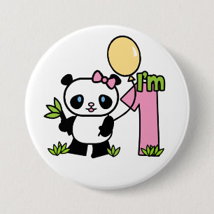 Badge Rond 7,6 Cm Bouton Panda Girl First Birthday