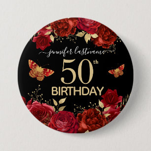 Badge Rond 7,6 Cm Bouton papillon floral pour la fête du 50e anniver