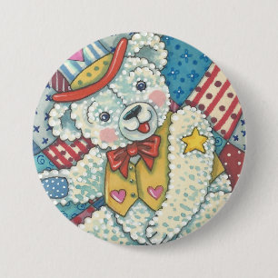 Badge Rond 7,6 Cm BOUTON PATRIOTIQUE TEDDY BEAR & PATCHWORD Round