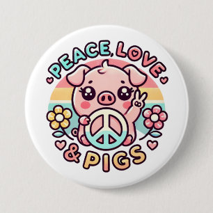 Badge Rond 7,6 Cm Bouton Peace Love & Pigs
