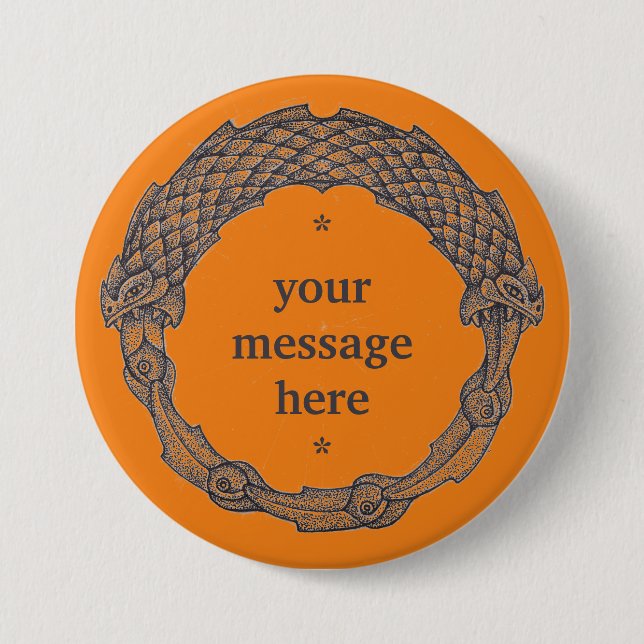 Badge Rond 7,6 Cm Bouton personnalisable OUROBOROS noir/curcuma (Devant)