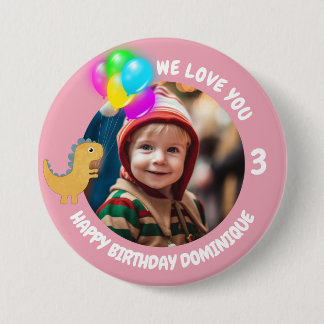 Badge Rond 7,6 Cm Bouton Personnalisable Photo, Nom Et Âge Anniversa