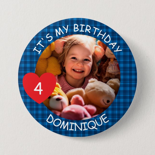 Badge Rond 7,6 Cm Bouton Personnalisable Photo, Nom Et Âge Anniversa (Devant)