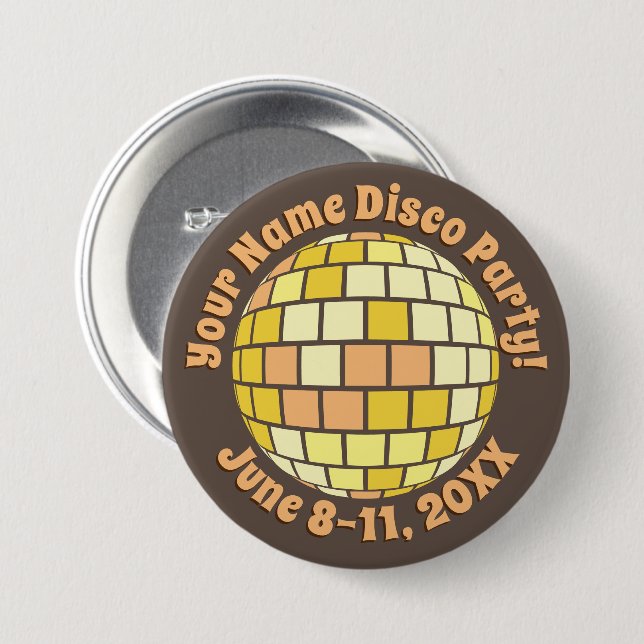 Badge Rond 7,6 Cm Bouton PERSONNALISÉ Boule à facettes Retro Gold (Devant & derrière)