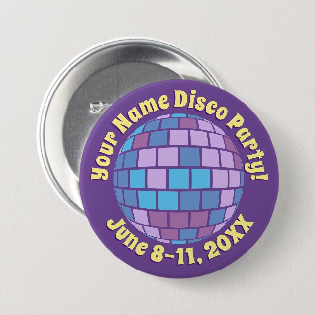 Badge Rond 7,6 Cm Bouton personnalisé boule disco violet rétro (Devant & derrière)