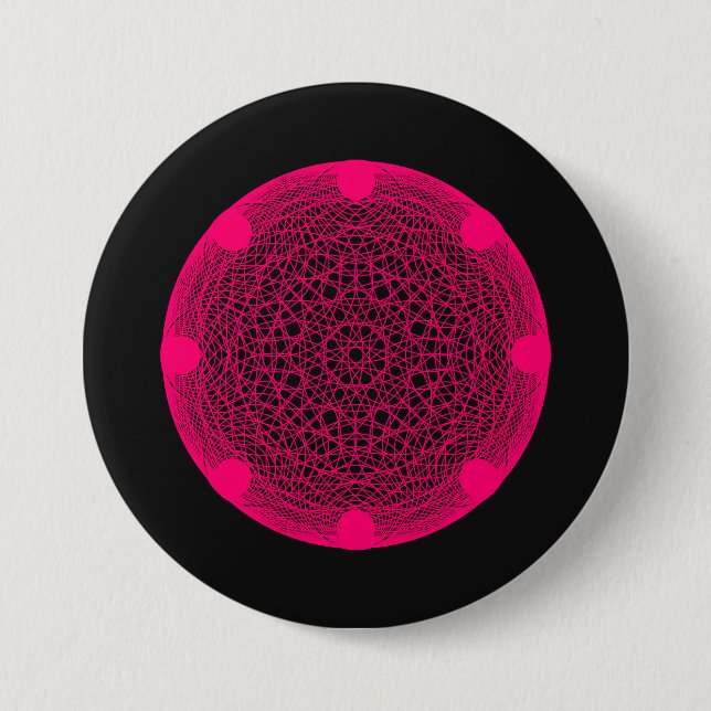 Badge Rond 7,6 Cm Bouton personnalisé Neon Web Mandala - rose sur no (Devant)