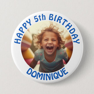 Badge Rond 7,6 Cm Bouton Photo Anniversaire de enfant Avec Nom Et Âg
