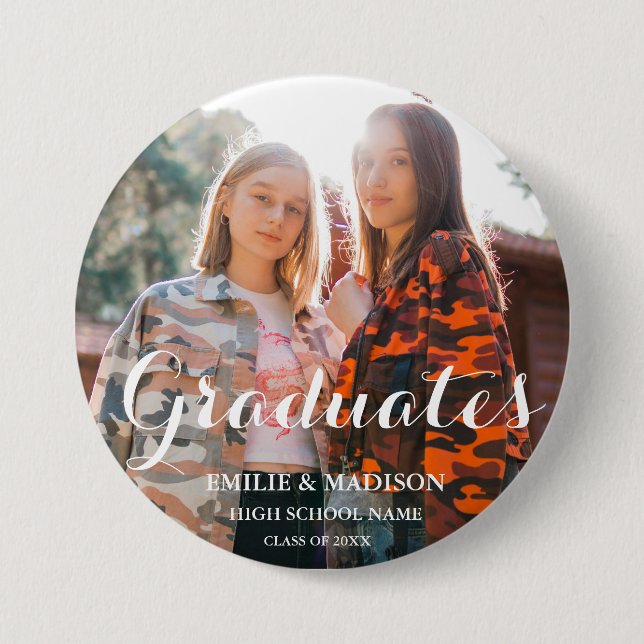Badge Rond 7,6 Cm Bouton photo classique du script moderne Twin Grad (Devant)