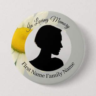 Badge Rond 7,6 Cm Bouton photo mémorial de marguerite grise