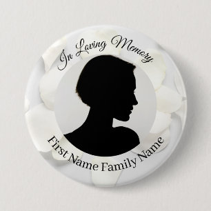 Badge Rond 7,6 Cm Bouton photo mémoriel à pétales de rose blanches