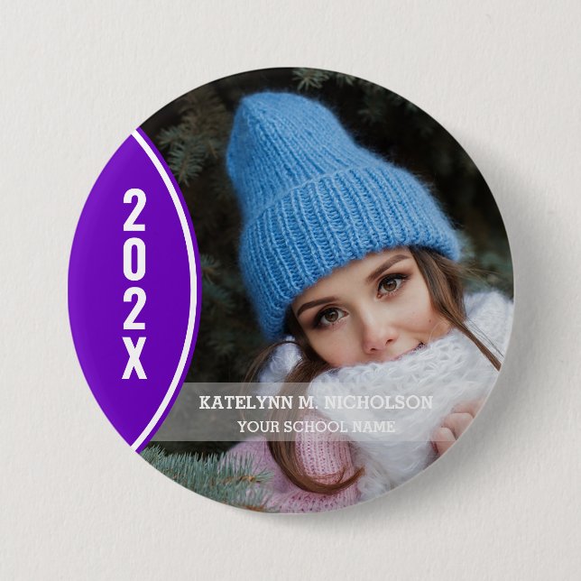 Badge Rond 7,6 Cm Bouton photo Purple and White Graduation (Devant)