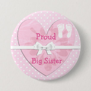 Badge Rond 7,6 Cm Bouton Pointe Proux Blanc & Rose Fier Grande Soeur