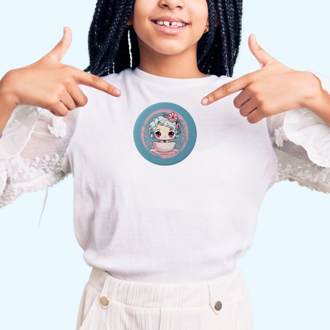 Badge Rond 7,6 Cm Bouton poupée de la coupe de thé (Créateur téléchargé)