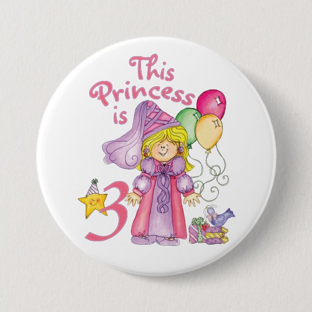 Badge Rond 7,6 Cm Bouton Princesse 3e anniversaire (Devant)