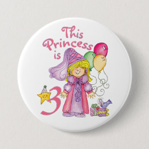 Badge Rond 7,6 Cm Bouton Princesse 3e anniversaire