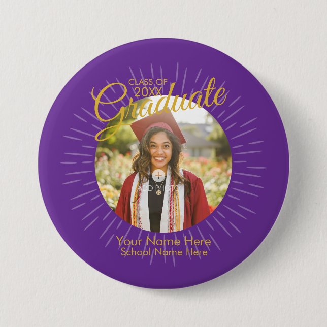 Badge Rond 7,6 Cm Bouton Purple & Gold Star Graduate (Devant)