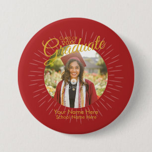 Badge Rond 7,6 Cm Bouton Red & Gold Star Graduate