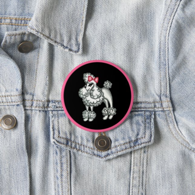 Badge Rond 7,6 Cm Bouton Rétro Caniche (En situation)