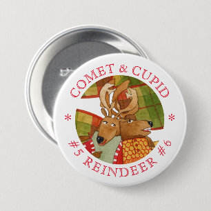 Badge Rond 7,6 Cm Bouton rond COMET CUPID REINDEER