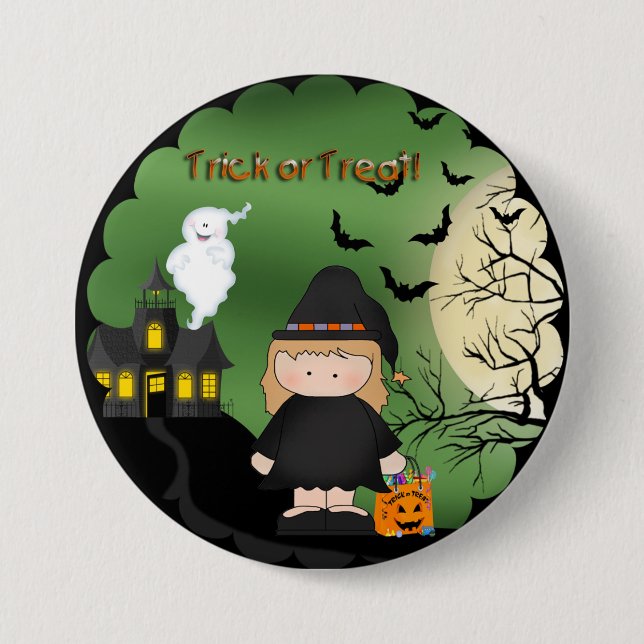 Badge Rond 7,6 Cm Bouton rond de sorcière mignonne de Halloween (Devant)
