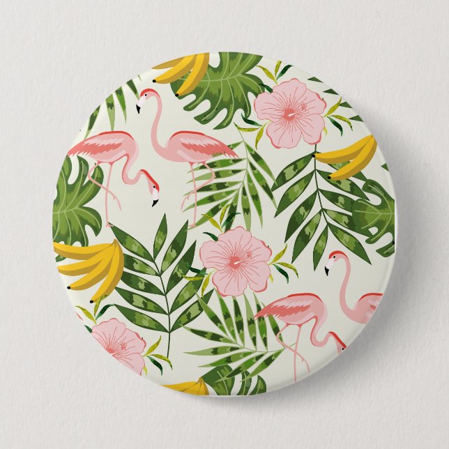 Badge Rond 7,6 Cm Bouton rond Flamant rose d'été tropical (Devant)