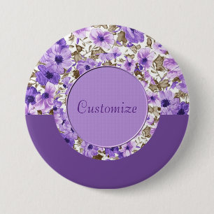 Badge Rond 7,6 Cm Bouton rond fleuri blanc et violet personnalisé 2