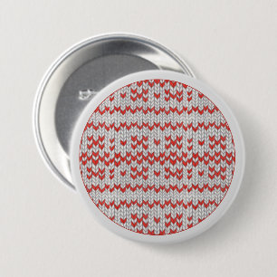 Badge Rond 7,6 Cm Bouton rond tricot nordique ROUGE / Gris