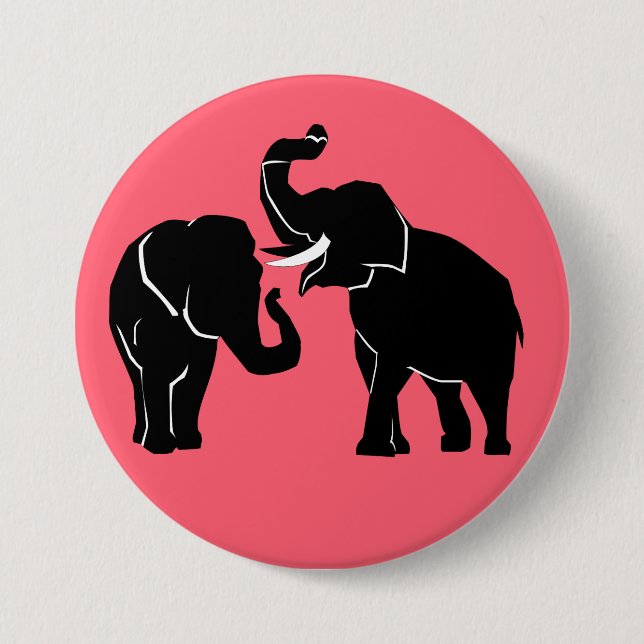 Badge Rond 7,6 Cm Bouton rose Couple Eléphants - Choisir la couleur (Devant)