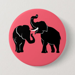 Badge Rond 7,6 Cm Bouton rose Couple Eléphants - Choisir la couleur