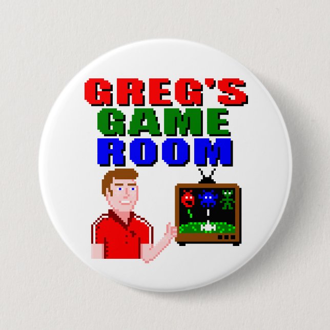 Badge Rond 7,6 Cm Bouton Salle de Jeu de Greg (Devant)