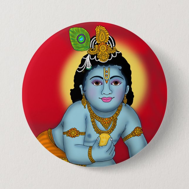 Badge Rond 7,6 Cm Bouton Seigneur Krishna (Devant)