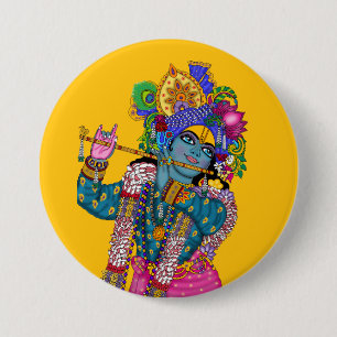 Badge Rond 7,6 Cm Bouton Seigneur Krishna