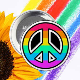 Badge Rond 7,6 Cm Bouton Signe de Paix Arc-en-Ciel