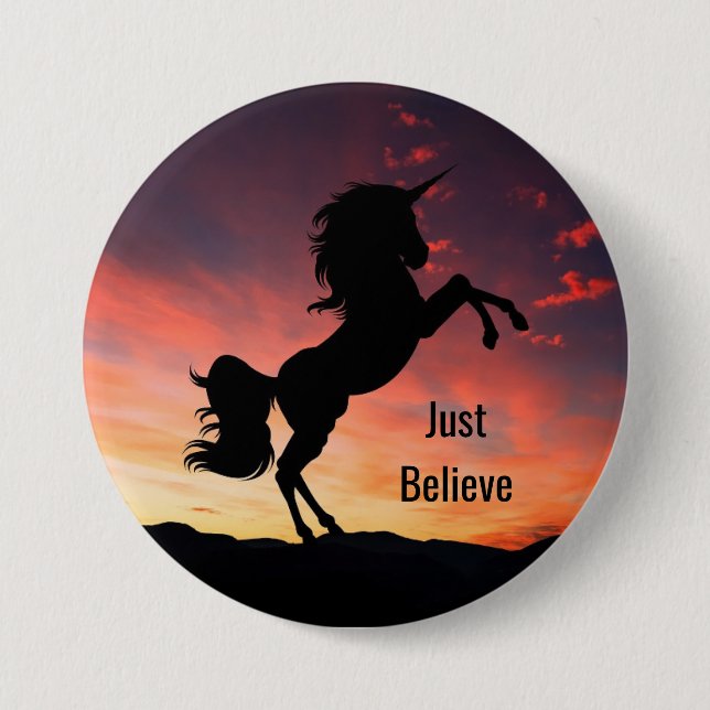 Badge Rond 7,6 Cm Bouton Silhouette Unicorne (Devant)