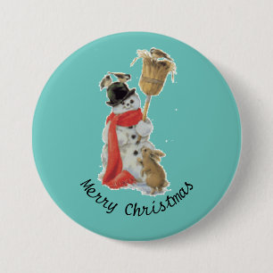 Badge Rond 7,6 Cm Bouton Snowman Et Amis