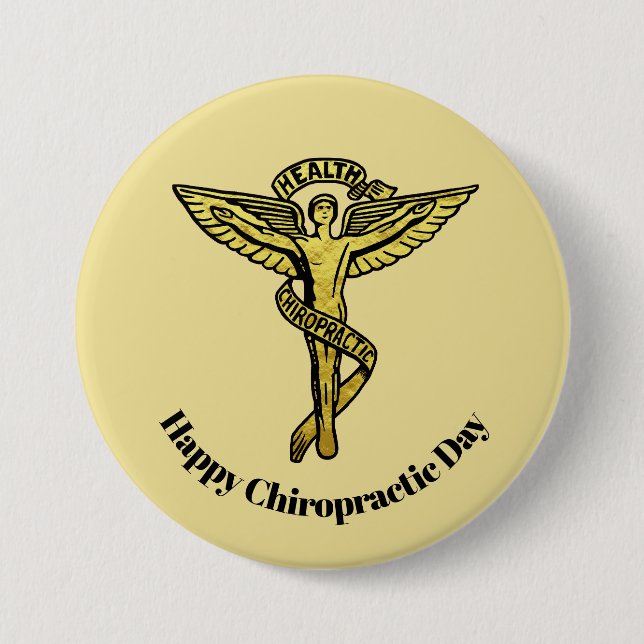 Badge Rond 7,6 Cm Bouton Symbole Médicale Jour Chiropratique d'or (Devant)