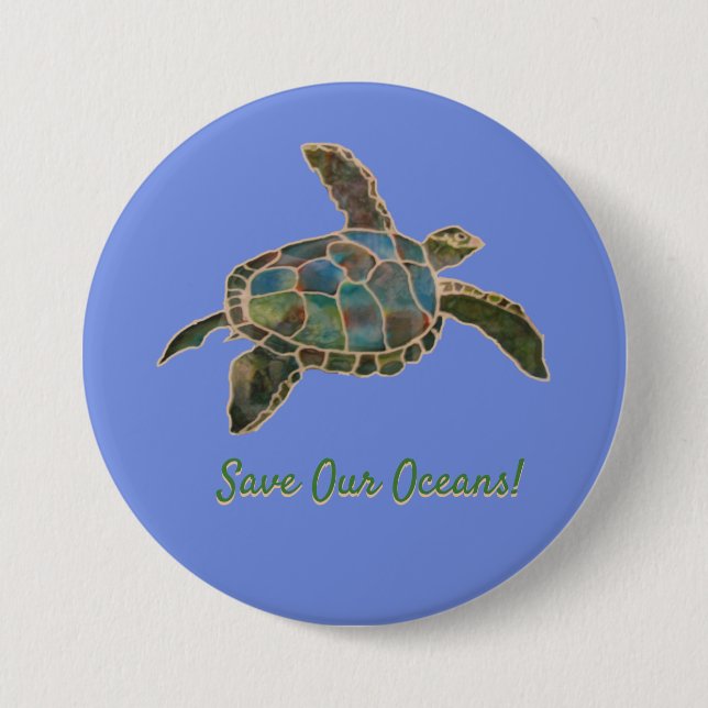 Badge Rond 7,6 Cm Bouton - Tortue de mer (Devant)