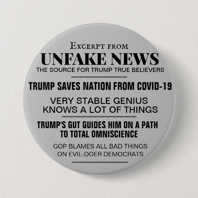 BADGE ROND 7,6 CM BOUTON TRUMP UNFAKE NEWS (Devant)