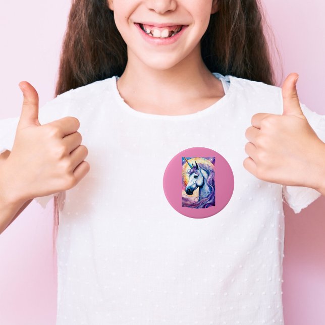 Badge Rond 7,6 Cm Bouton Unicorne Cosmologique Violet (Créateur téléchargé)