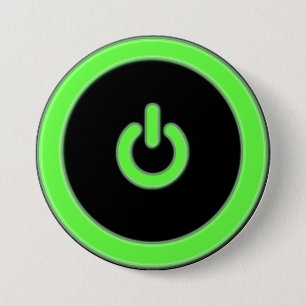 Badge Rond 7,6 Cm Bouton vert de bouton de puissance d'ordinateur