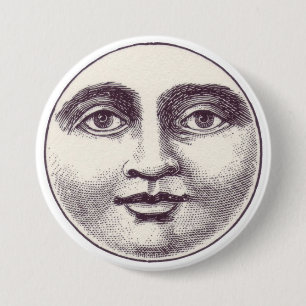 Badge Rond 7,6 Cm Bouton Visage Lune vintage