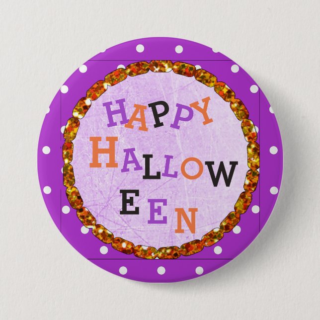 Badge Rond 7,6 Cm Boutons violet et orange d'Halloween heureux (Devant)