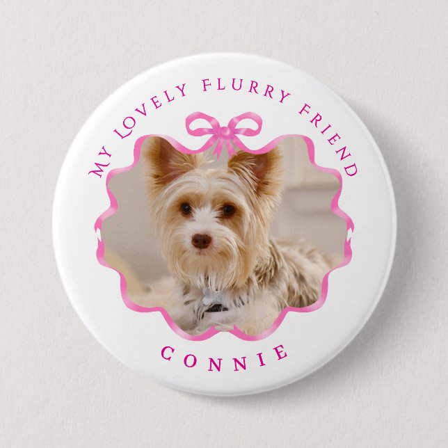 Badge Rond 7,6 Cm Bow Ruban Pet Photo rose (Devant)
