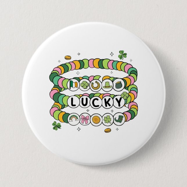Badge Rond 7,6 Cm Bracelet à perles Lucky St. Patrick’s Day Design (Devant)